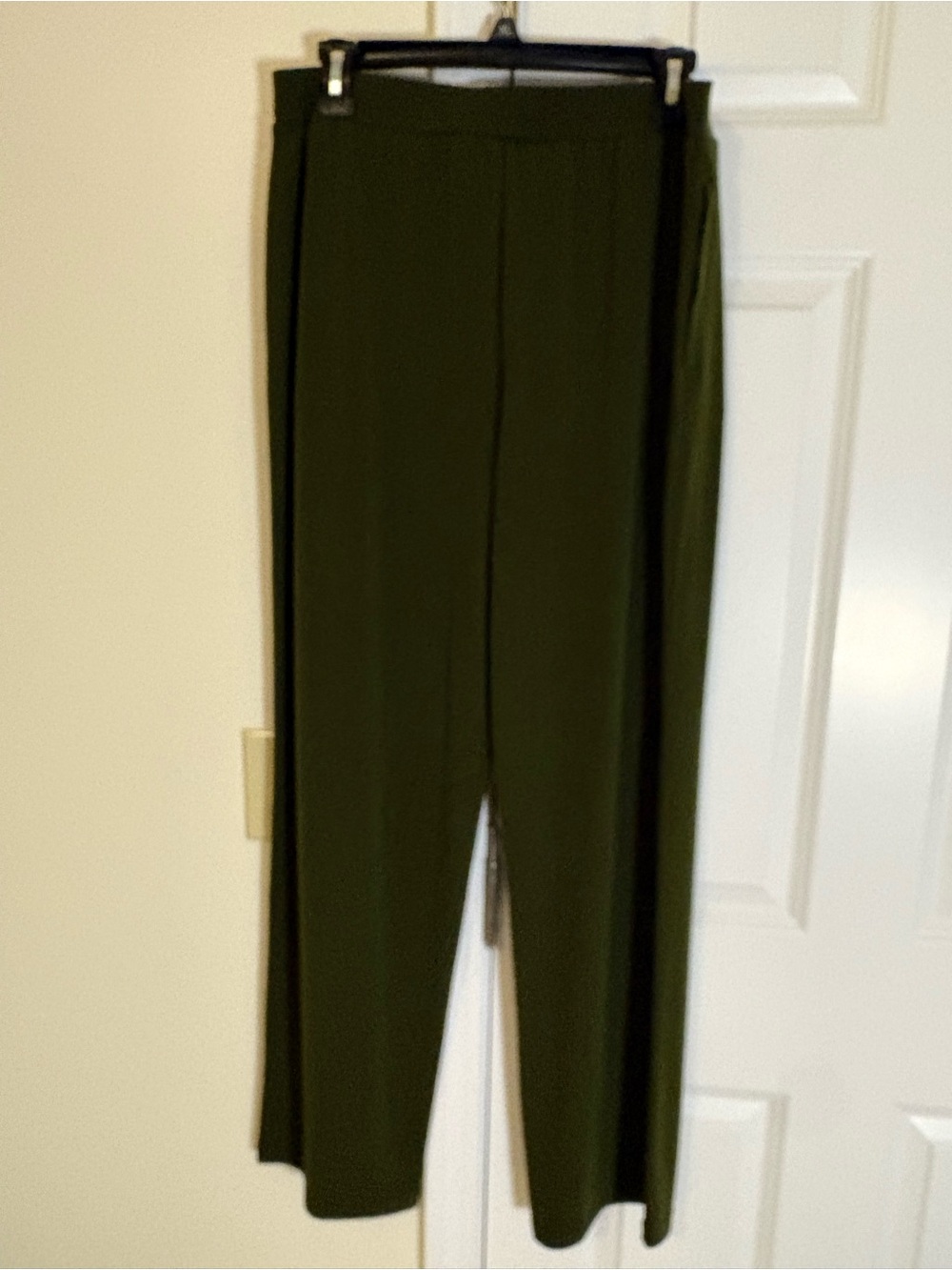 Susan Graver Deep Olive Green Wide-Leg Pull-On Pants MT Side Pockets QVC